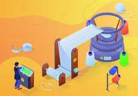 Prozess der Produktion von Maschenware, man sieht eine Rundstrickmaschine